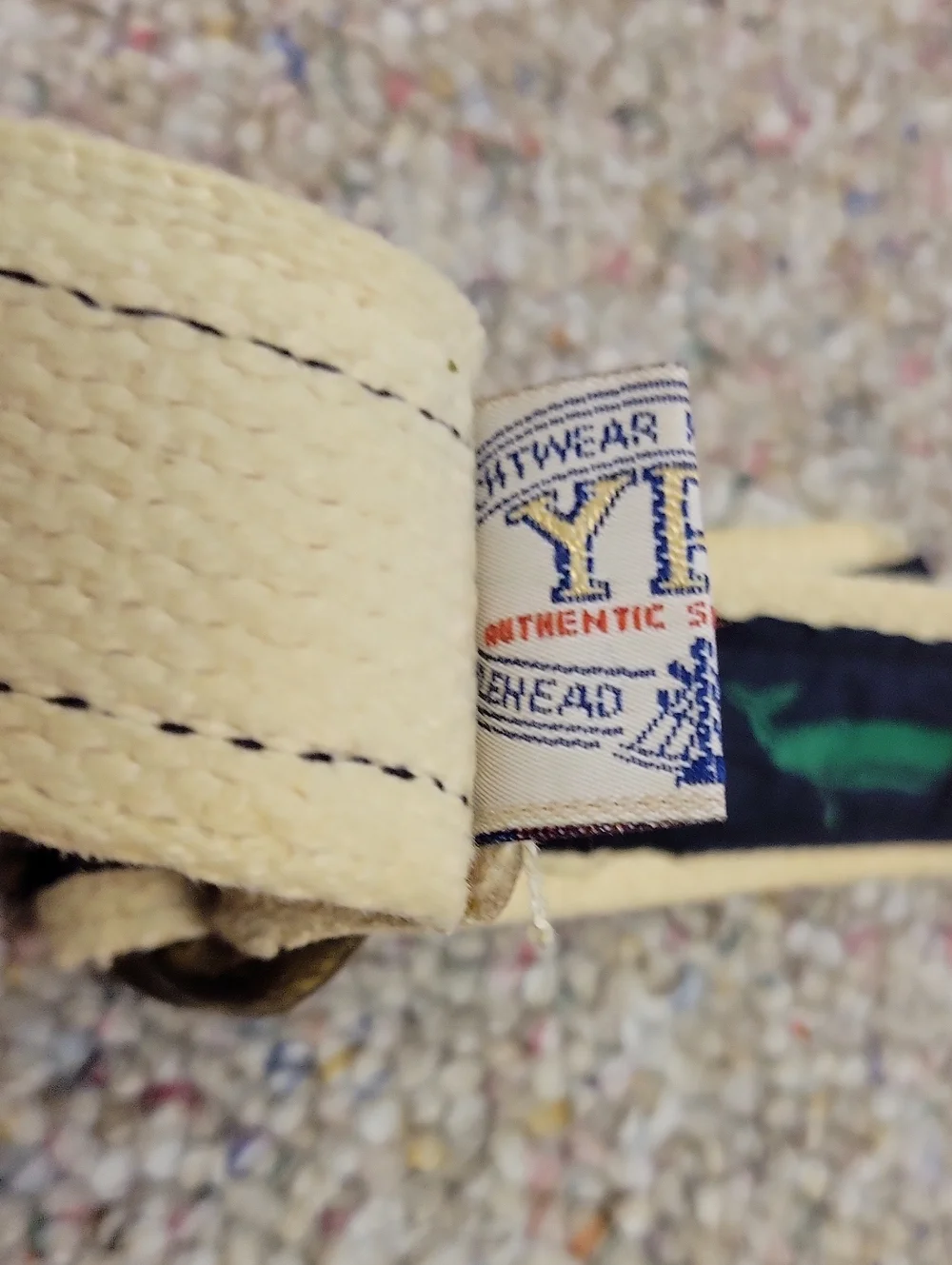 Yachtwear Research Inc Belt with Navy Ribbon and Green Whale Print Coastal
